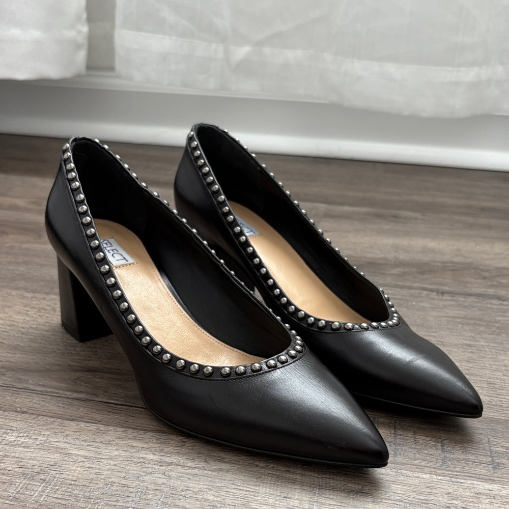Select Nailhead Black Leather Pumps Size 8